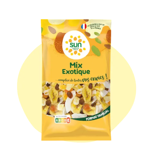 Mélange Exotique - raisins, bananes, noix de coco, ananas et papayes